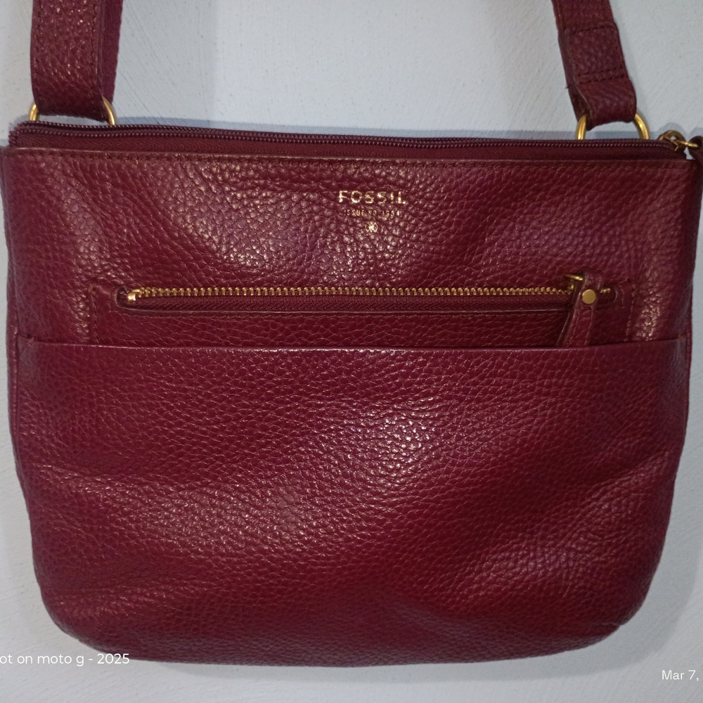 Fossil Pebbled Leather Crossbody Bag in Burgundy Red